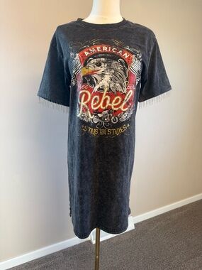 Mimi Chica Black Graphic Tee with Red, Yellow and White Eagle Design